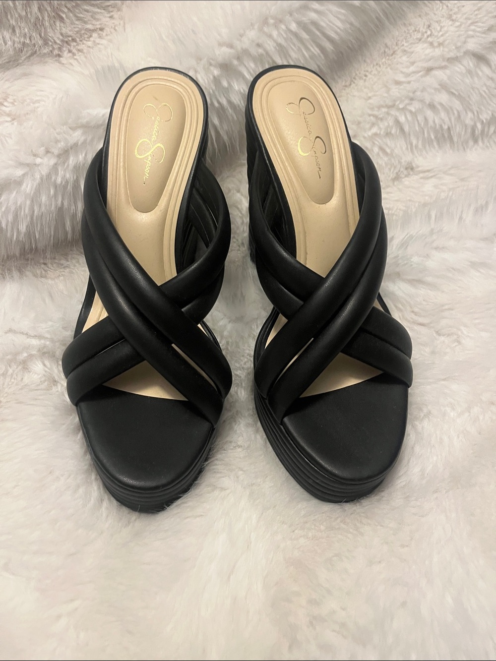 Jessica Simpson Black Braided Crisscross Slide Mules
